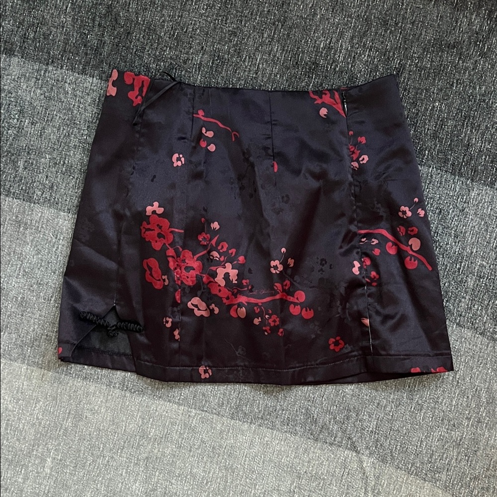 Last Kiss Black and Red Floral Mini Skirt